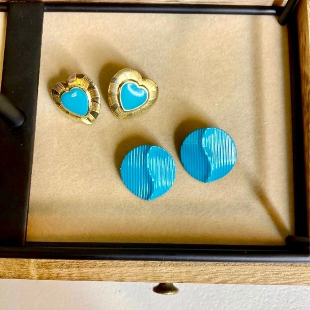 Retro Turquoise Heart Earrings‎ Set